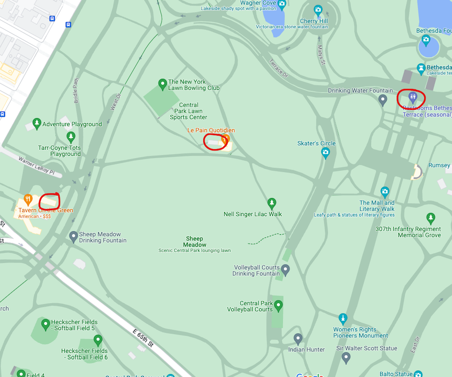 map of bathrooms near sheep meadow in central park | Better Together Here