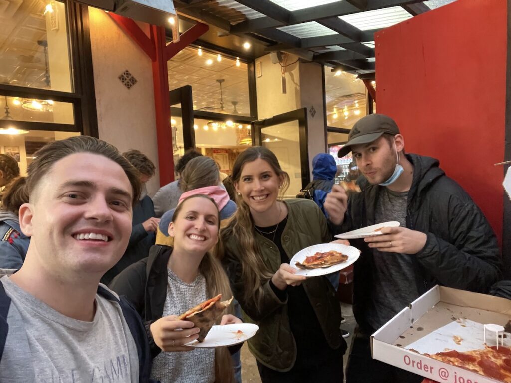 eating at joes pizza in times square | Better Together Here