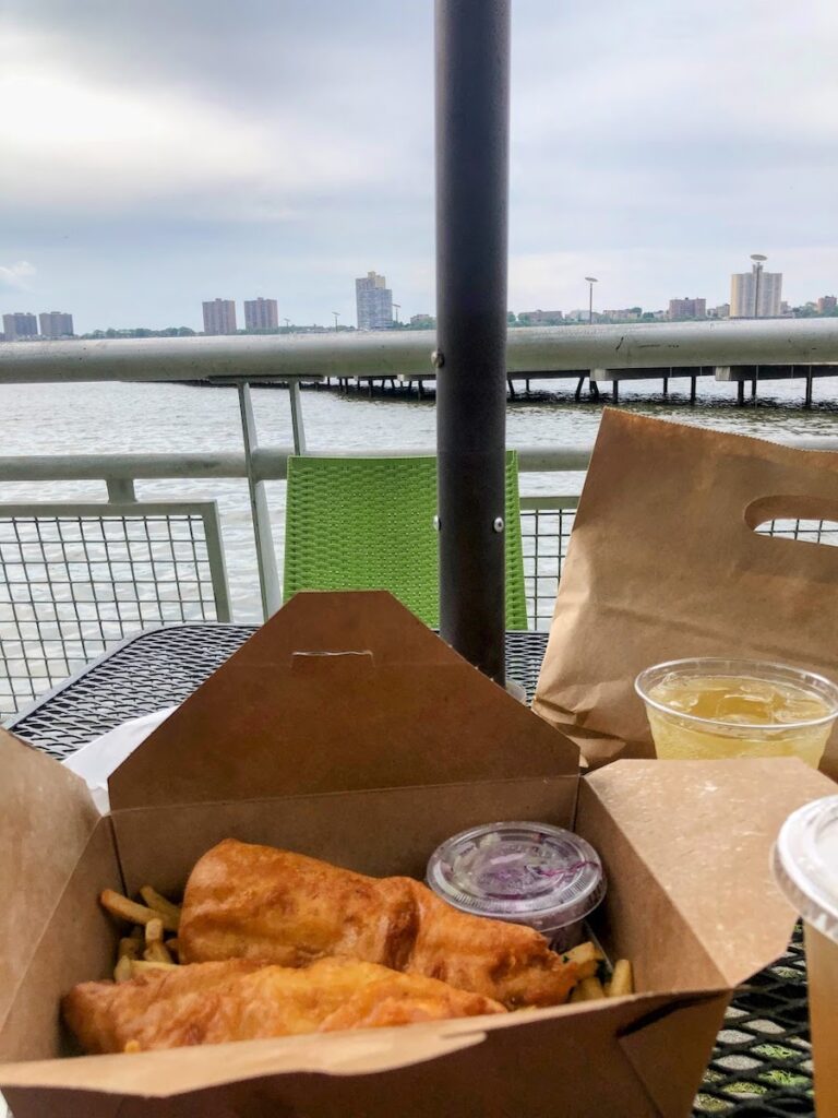 fish and chips from pier i cafe with a view of the water in nyc | Better Together Here