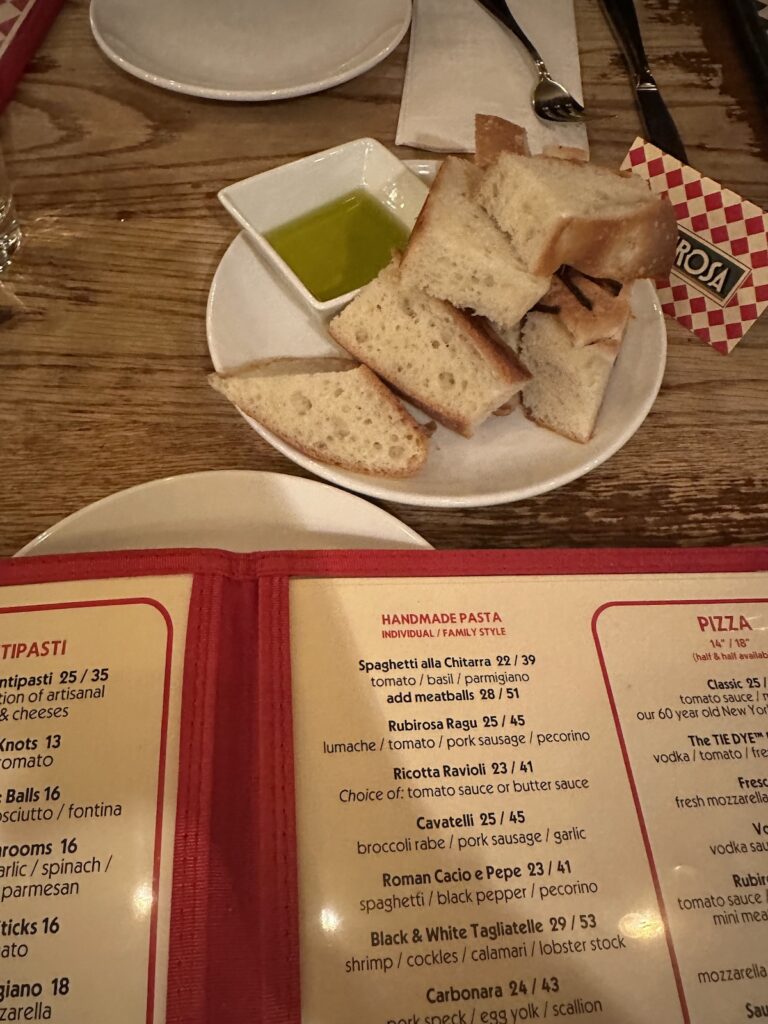 a nyc restaurant menu with pasta | Better Together Here